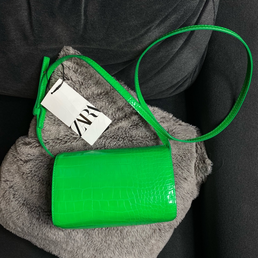 NWT Zara Rigid Embossed Animal Print Crossbody Box Bag Green RARE Bloggers Fav - Picture 11 of 12